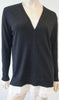 SANDRO Women's Black Merino Wool V Neck Silk Lace Trim Jumper Sweater Top Sz:2