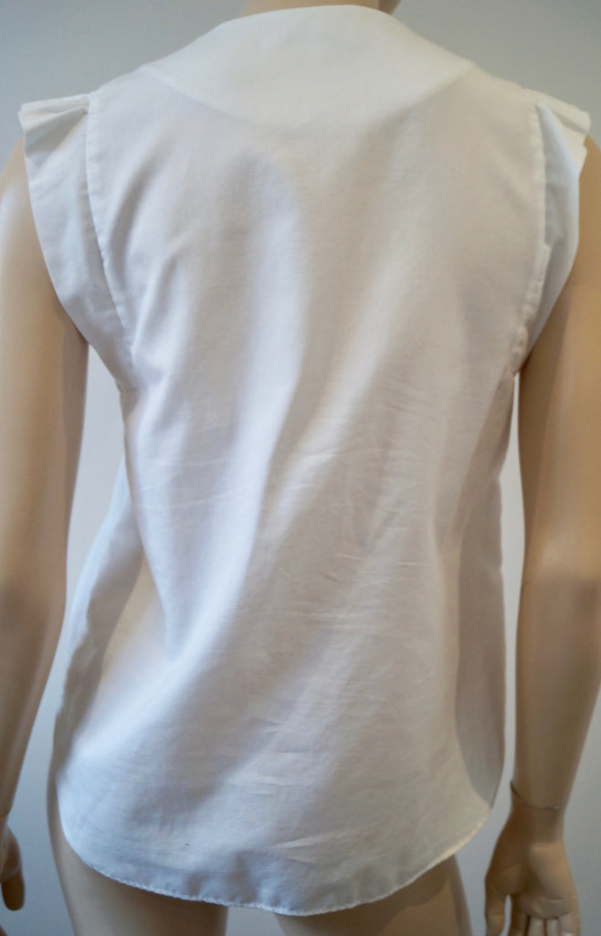 SANDRO White 100% Cotton Round Neck Sleeveless Pleated Blouse Shirt Top Sz:2; M