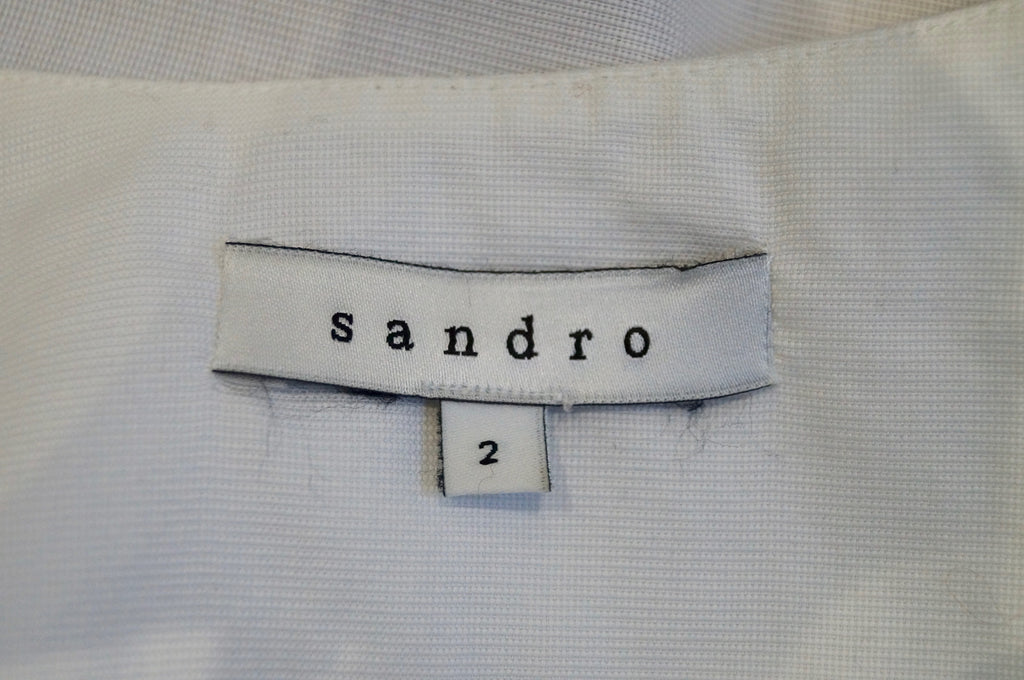 SANDRO White 100% Cotton Round Neck Sleeveless Pleated Blouse Shirt Top Sz:2; M