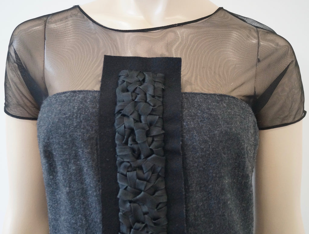 VERA WANG LAVENDER LABEL Grey Wool Silk Blend Low Black Short Sleeve Dress 8/42