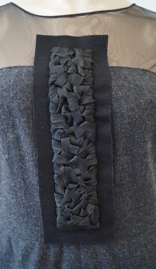 VERA WANG LAVENDER LABEL Grey Wool Silk Blend Low Black Short Sleeve Dress 8/42