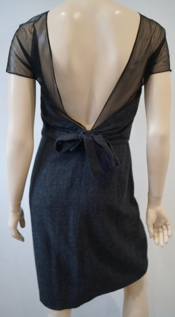 VERA WANG LAVENDER LABEL Grey Wool Silk Blend Low Black Short Sleeve Dress 8/42