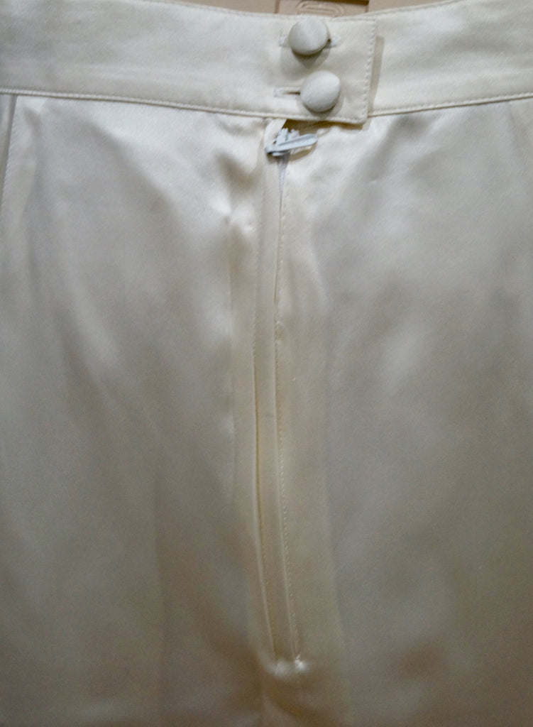 RENZO Cream 100% Silk Sheen Blue Trim Hemline Short Length Evening Skirt 44