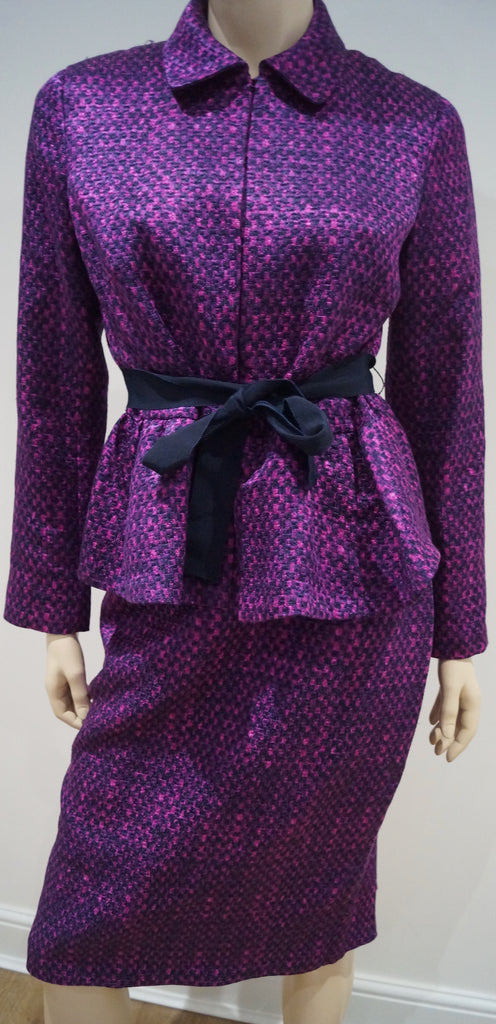 CAROLINA HERRERA Pink & Black Checked Cotton Silk Blend Jacket & Skirt Suit 8; UK12