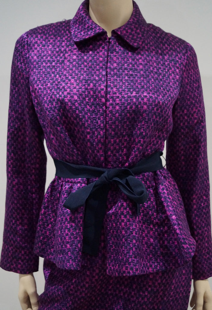 CAROLINA HERRERA Pink & Black Checked Cotton Silk Blend Jacket & Skirt Suit 8; UK12