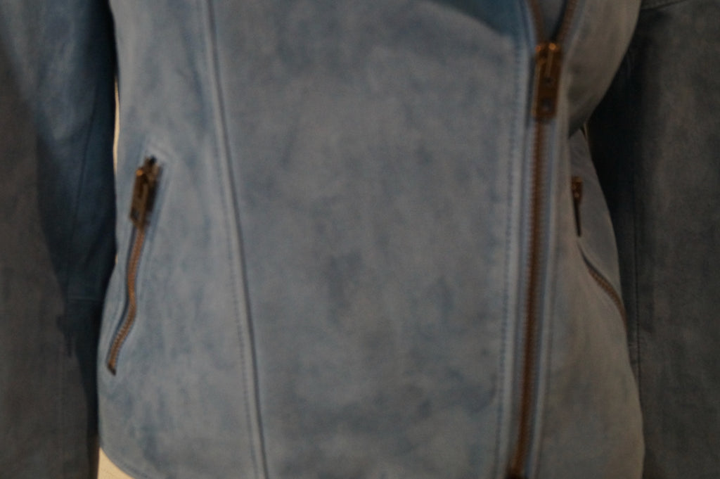 COACH NEW YORK Women's Blue Goat Suede Collared Lined Casual Biker Jacket 6 UK10