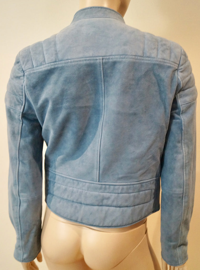 COACH NEW YORK Women's Blue Goat Suede Collared Lined Casual Biker Jacket 6 UK10