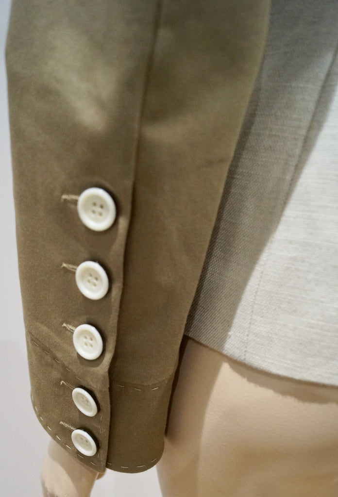 BARBARA BUI Cream Brown Flax Cotton & Leather Trim Lined Formal Blazer Jacket 38