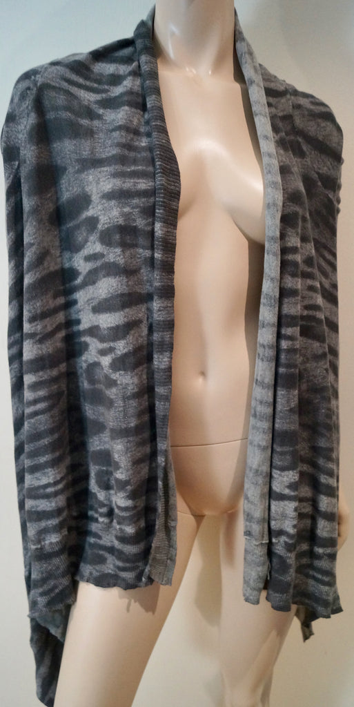 YIGAL AZZOUEL Grey & Charcoal Cotton Animal Stripe Print Open Front Cardigan M