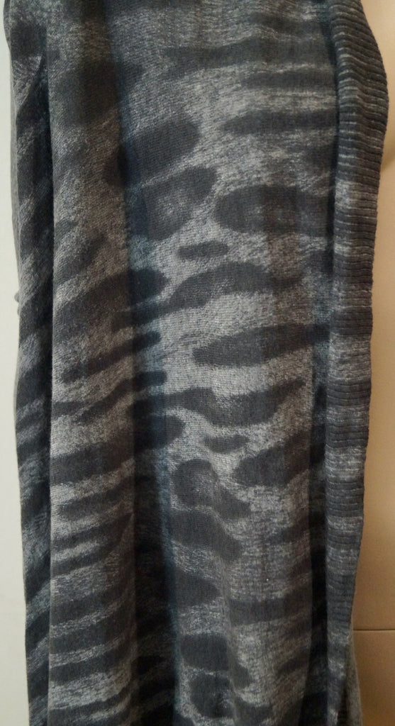YIGAL AZZOUEL Grey & Charcoal Cotton Animal Stripe Print Open Front Cardigan M