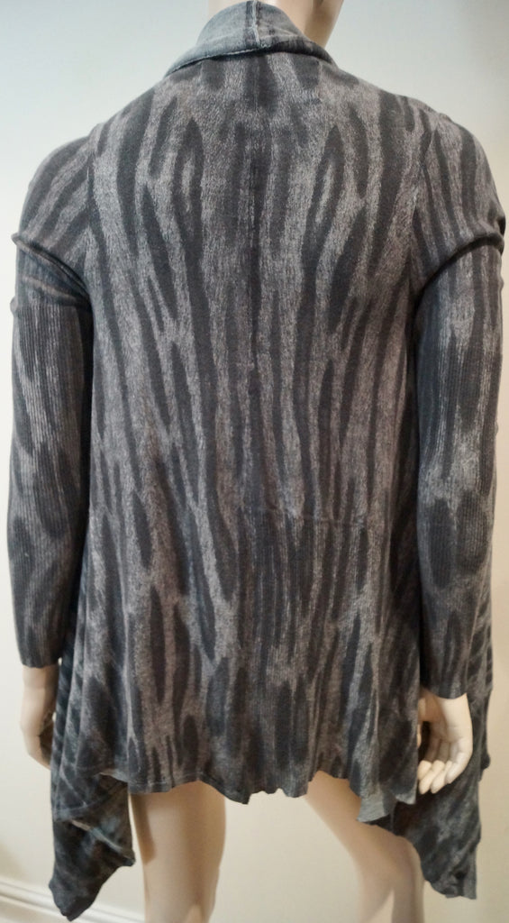 YIGAL AZZOUEL Grey & Charcoal Cotton Animal Stripe Print Open Front Cardigan M