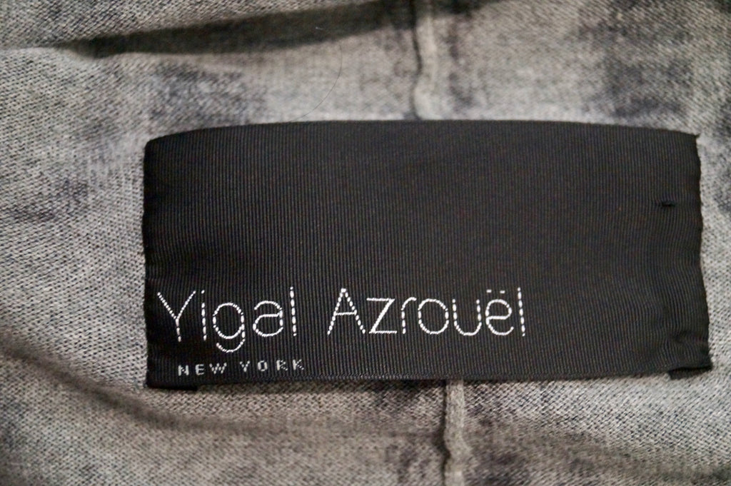 YIGAL AZZOUEL Grey & Charcoal Cotton Animal Stripe Print Open Front Cardigan M