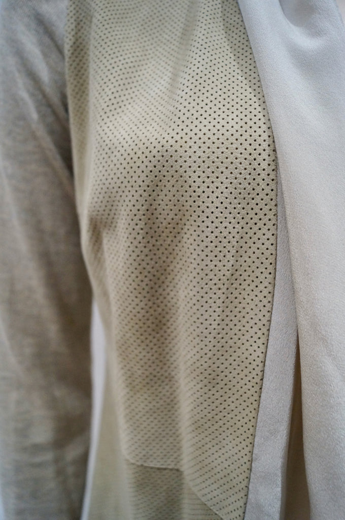 FABIANA FILIPPI Beige Leather Cotton & Silk Open Front Long Sleeve Cardigan Top