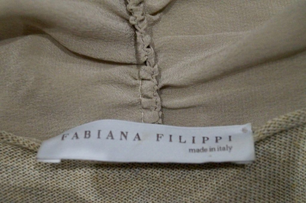 FABIANA FILIPPI Beige Leather Cotton & Silk Open Front Long Sleeve Cardigan Top