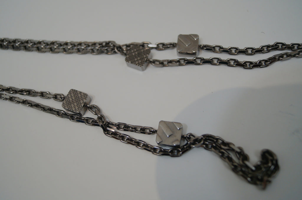 BURBERRY Gunmetal Nova Check Long Chain Necklace & Bracelet - New With Box