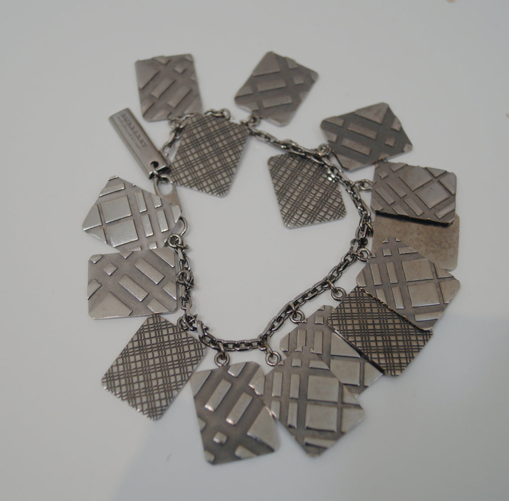 BURBERRY Gunmetal Nova Check Long Chain Necklace & Bracelet - New With Box