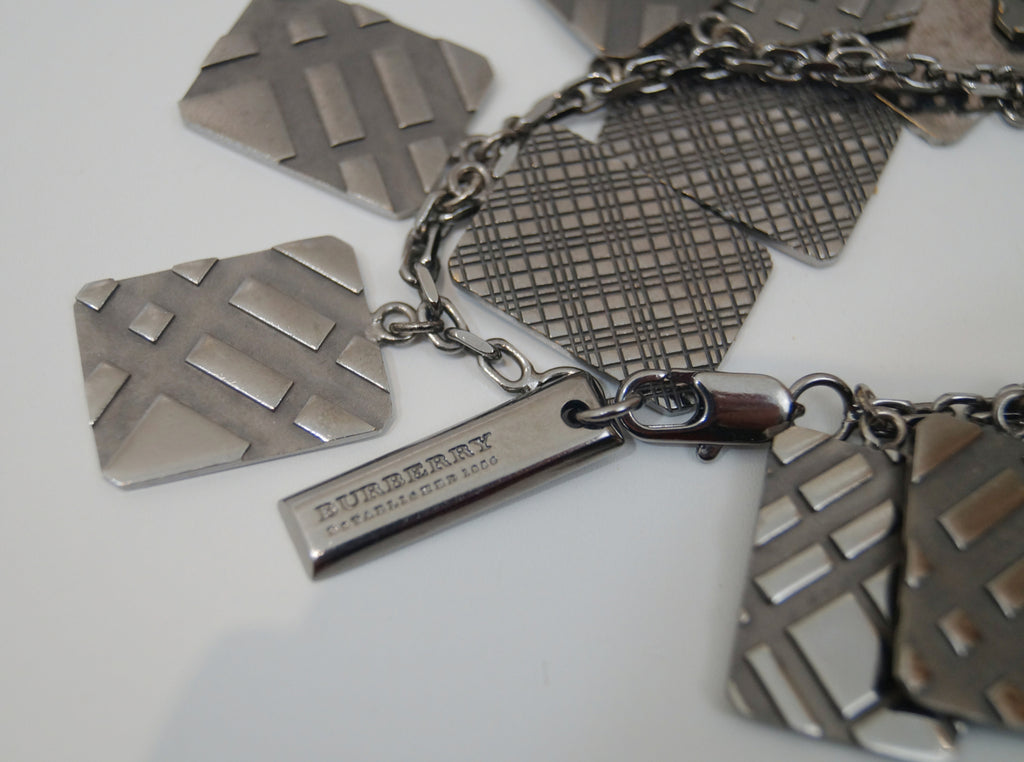 BURBERRY Gunmetal Nova Check Long Chain Necklace & Bracelet - New With Box