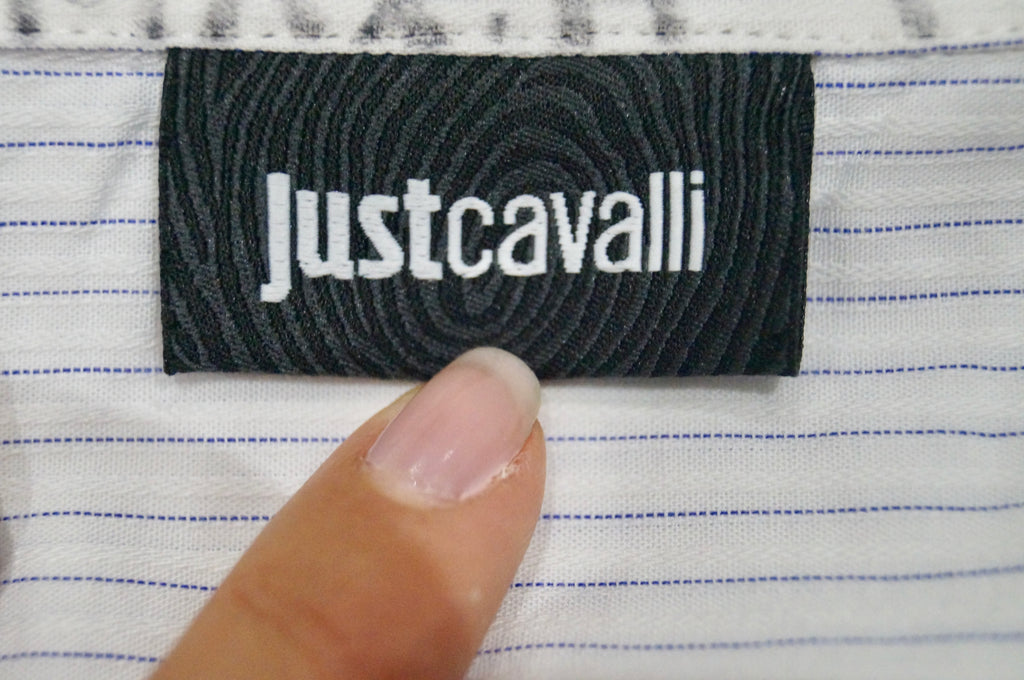 JUST CAVALLI Menswear Blue & White 100% Cotton Pinstripe Formal Shirt 40