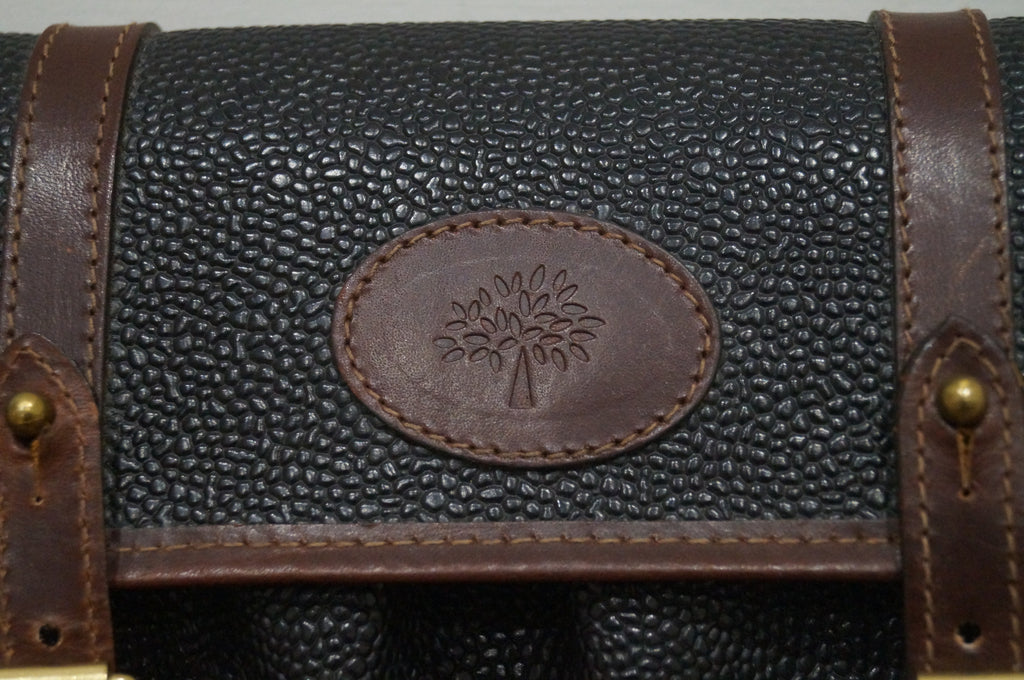 MULBERRY Black Pebbled Grain Brown Leather Trim Outer Pocket Small Shoulder Bag