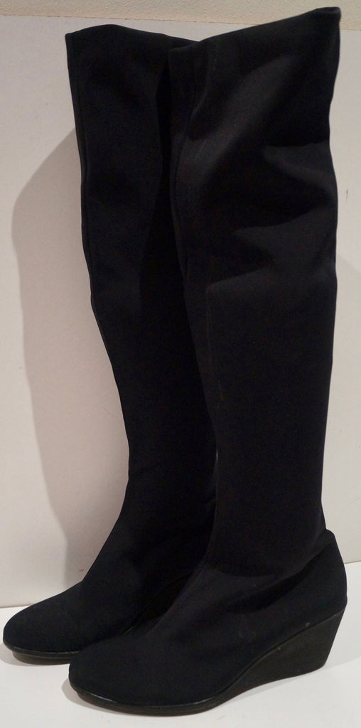 BLUE VELVET Women's Black Textile Wedge Heel Rubber Sole Tall Boots EU40 UK7