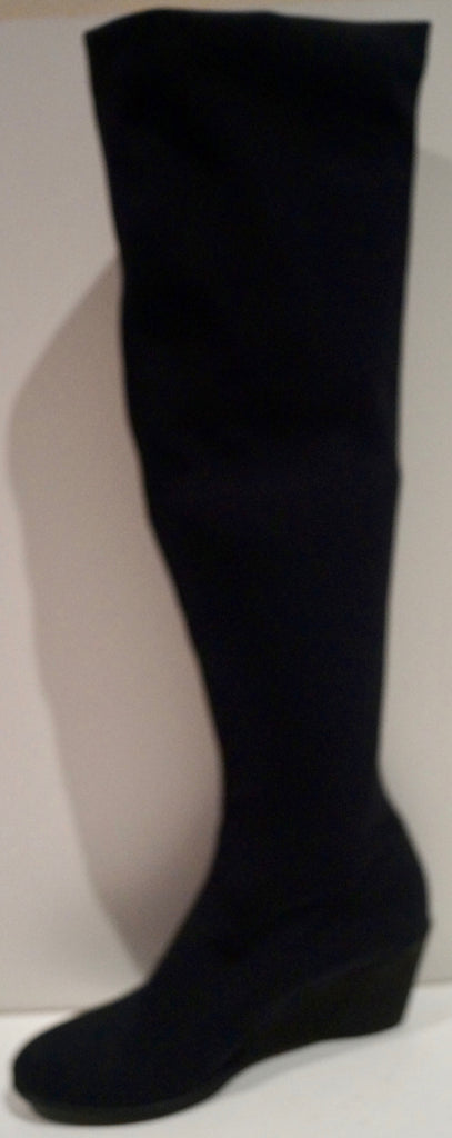 BLUE VELVET Women's Black Textile Wedge Heel Rubber Sole Tall Boots EU40 UK7