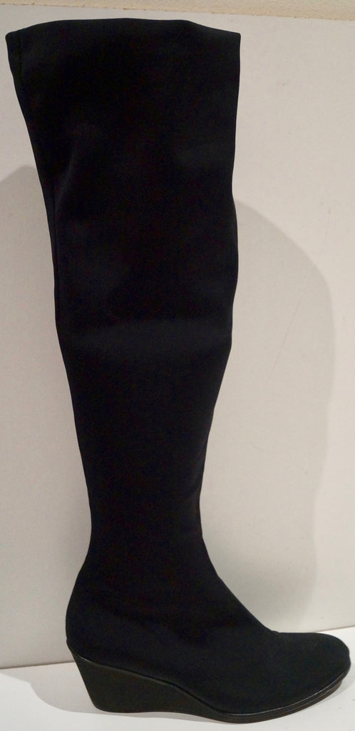 BLUE VELVET Women's Black Textile Wedge Heel Rubber Sole Tall Boots EU40 UK7