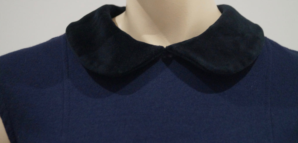 MARC BY MARC JACOBS Navy Blue 100% Wool Black Pinafore Collar Sleeveless Top S