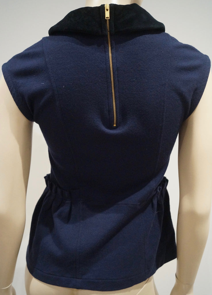 MARC BY MARC JACOBS Navy Blue 100% Wool Black Pinafore Collar Sleeveless Top S