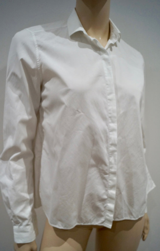 VALENTINO White Collared Pleated Rear Hemline Formal Blouse Shirt Top IT42 UK10
