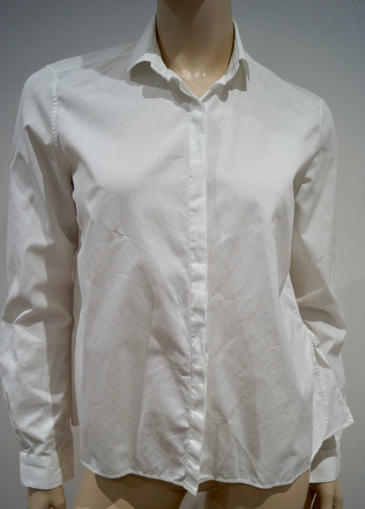 VALENTINO White Collared Pleated Rear Hemline Formal Blouse Shirt Top IT42 UK10