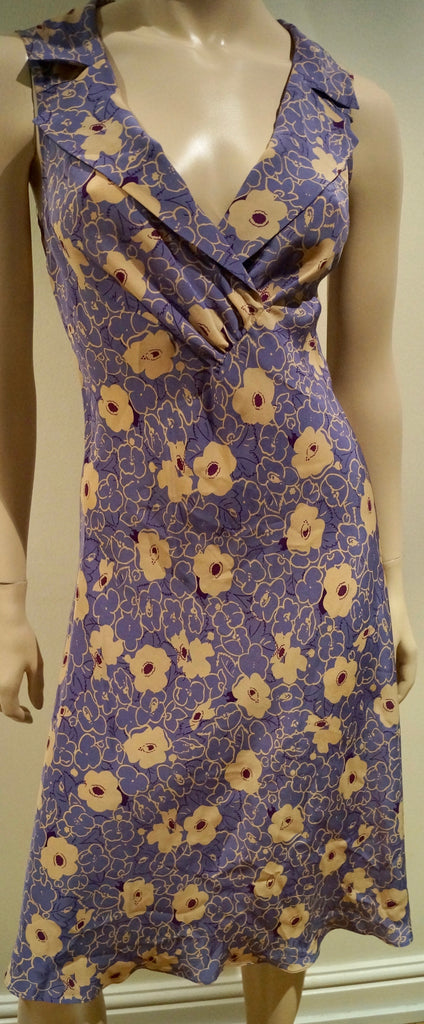 ASPESI Silk Lilac Purple & Cream Floral Print V Neck Sleeveless Dress 42 UK10