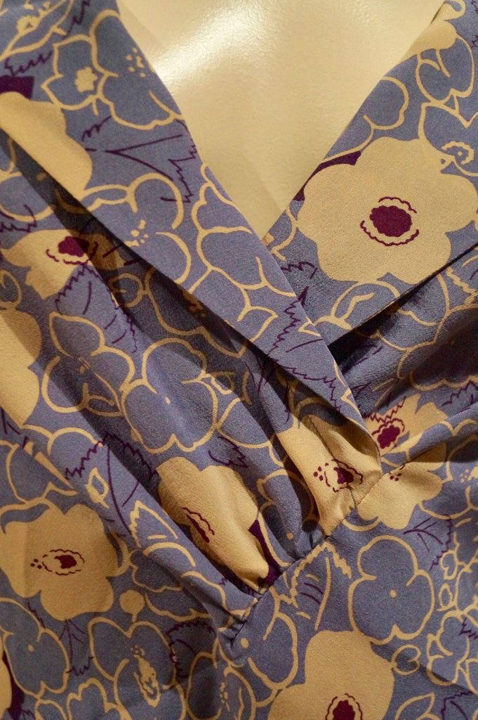 ASPESI Silk Lilac Purple & Cream Floral Print V Neck Sleeveless Dress 42 UK10