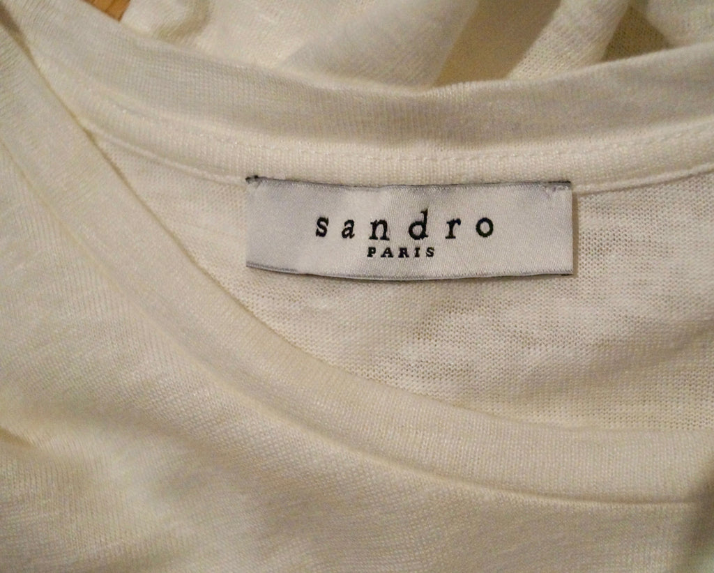 SANDRO Winter White 100% Linen Short Sleeve Pleated Hemline Summer Top Sz: 2 M