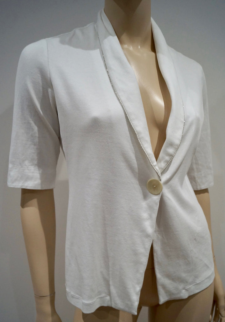 FABIANA FILIPPI Made In Italy Winter White Silver Tone Zip Detail Summer Blazer