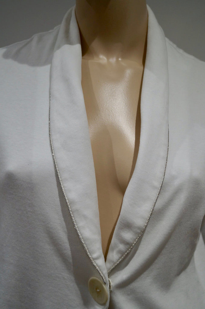 FABIANA FILIPPI Made In Italy Winter White Silver Tone Zip Detail Summer Blazer