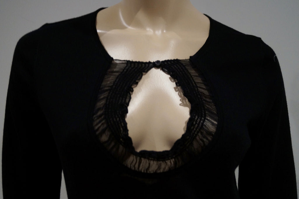 BARBARA BUI Black 100% Merino Wool Chiffon Detail Long Sleeve Jumper Sweater Top M