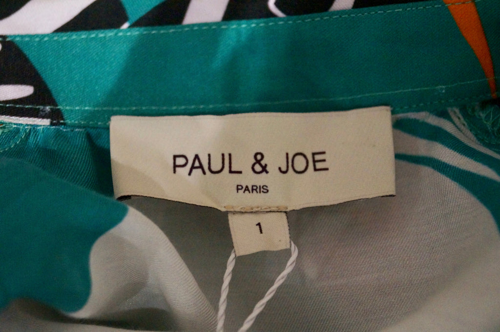 PAUL & JOE Blue Brown Cream Orange Silk Cotton Abstract Print Blouse Top 10 BNWT