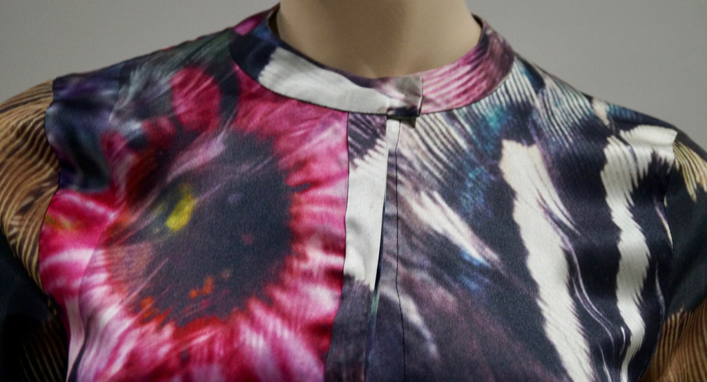 PREEN LINE Multicolour Silk Abstract Print Collarless Long Sleeve Blouse Shirt S