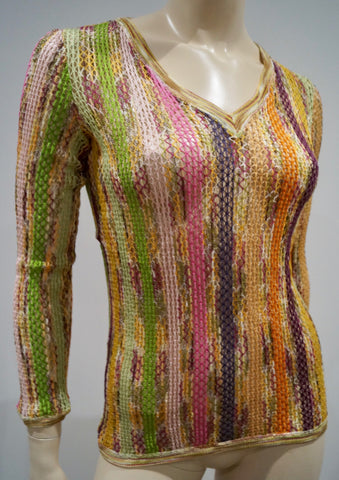 MISSONI Beige Silk Multicolour Bold Floral Print Long Sleeve Sheer Dress IT44 12