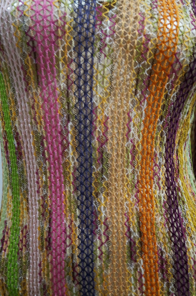 MISSONI Multicolour Stripe Cotton Blend V Neck Loose Net Knitwear Jumper Top 40