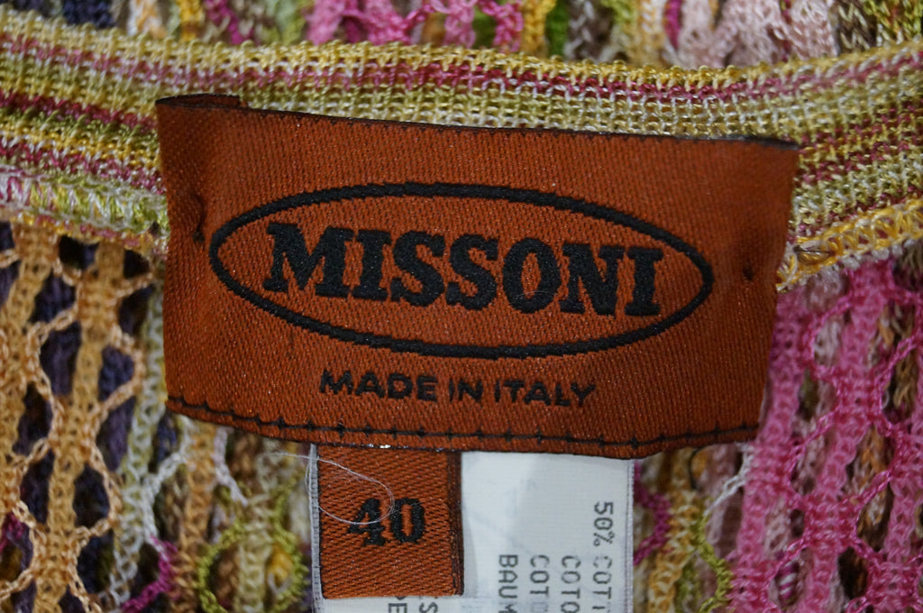 MISSONI Multicolour Stripe Cotton Blend V Neck Loose Net Knitwear Jumper Top 40