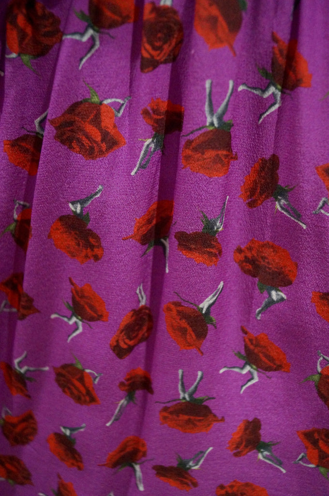 THAKOON Pink Silk Floral Rose Print Short Batwing Sleeve Belted Pleated Dress 6