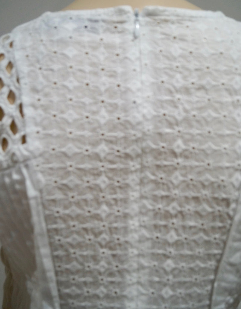 PAUL & JOE White 100% Cotton V Neck Crochet Detail Sleeveless Pleated Dress FR38