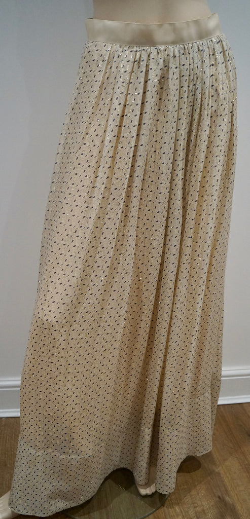 DEA KUDIBAL Cream Black Gold Speck Silk Blend Long Sleeve Top Pleated Maxi Skirt