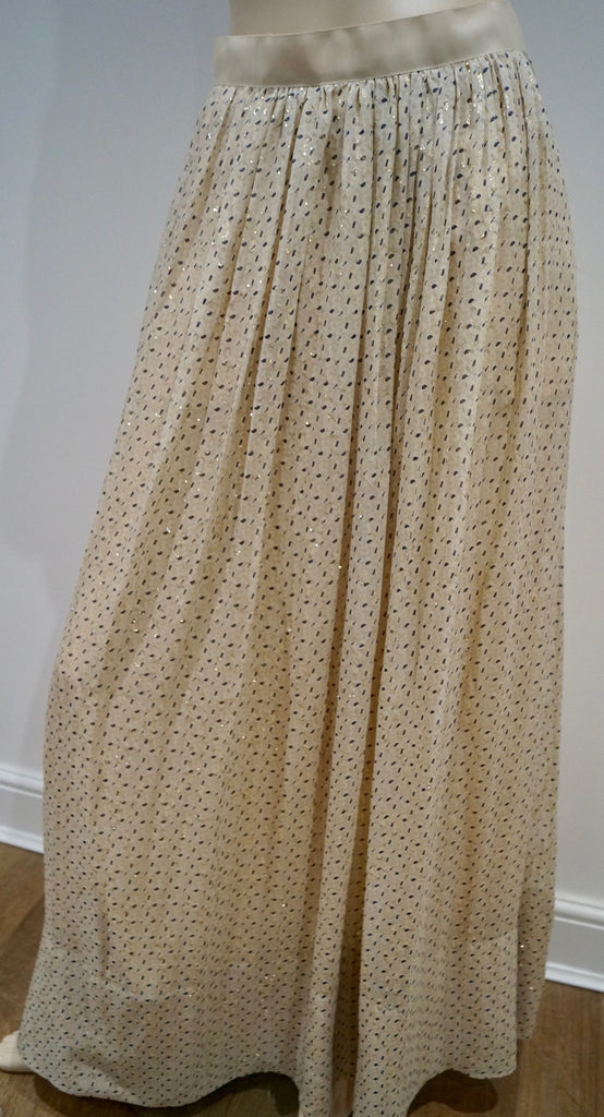 DEA KUDIBAL Cream Black Gold Speck Silk Blend Long Sleeve Top Pleated Maxi Skirt