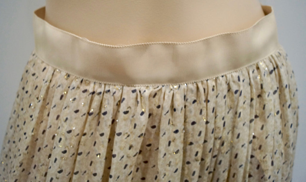 DEA KUDIBAL Cream Black Gold Speck Silk Blend Long Sleeve Top Pleated Maxi Skirt