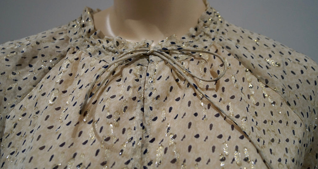 DEA KUDIBAL Cream Black Gold Speck Silk Blend Long Sleeve Top Pleated Maxi Skirt