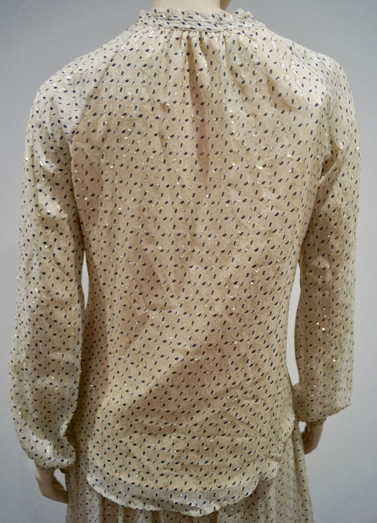 DEA KUDIBAL Cream Black Gold Speck Silk Blend Long Sleeve Top Pleated Maxi Skirt