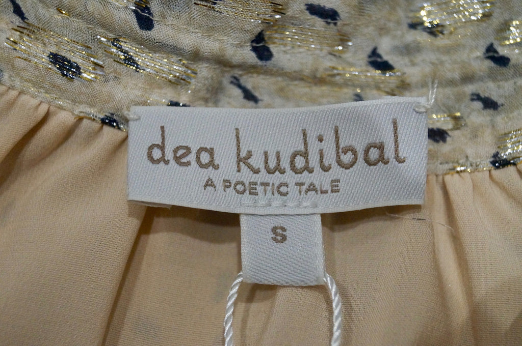 DEA KUDIBAL Cream Black Gold Speck Silk Blend Long Sleeve Top Pleated Maxi Skirt