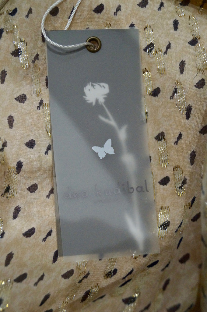 DEA KUDIBAL Cream Black Gold Speck Silk Blend Long Sleeve Top Pleated Maxi Skirt